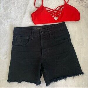 denim Womens Jean shorts butterfly buttons HIGH RISE 25 BLACK raw hem 𝅺APRIL77